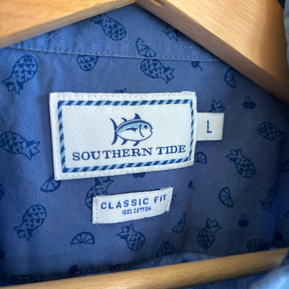 Souther Tide Blue Pineapple Short Sleeve Button Up Cotton Classic Shirt Mens L - Picture 6 of 6